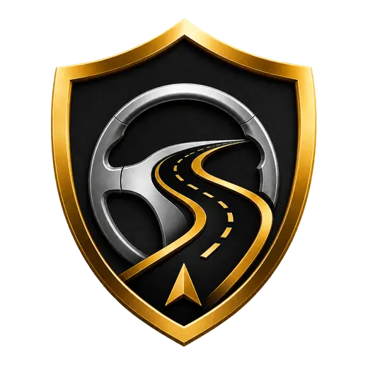 Safe Driver Premium znak sa volanom, putem i zlatnim štitom